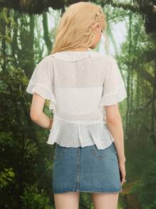 GENKIRA Blusa ribete con fruncido - Blanco - Ver 2