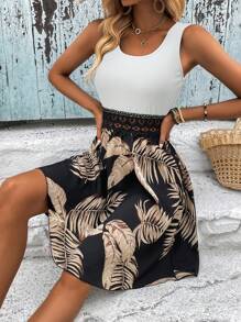 SHEIN VCAY Đầm Tương phản ren Nhiệt đới Boho - Nhiều màu - Xem 3