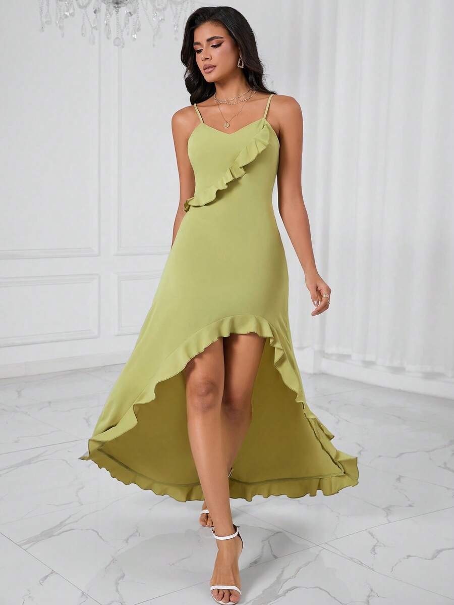 SHEIN Privé Đầm Xù Viên lá sen Cao thấp màu trơn Giải trí - Màu vàng - Xem 1