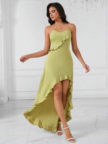 SHEIN Privé Đầm Xù Viên lá sen Cao thấp màu trơn Giải trí - Màu vàng - Xem 3