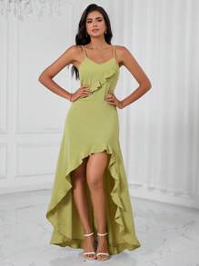 SHEIN Privé Đầm Xù Viên lá sen Cao thấp màu trơn Giải trí - Màu vàng - Xem 5