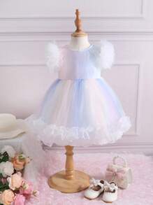 SHEIN Đầm em bé Tương phản Mesh Xù Ombre - Nhiều màu - Xem 1