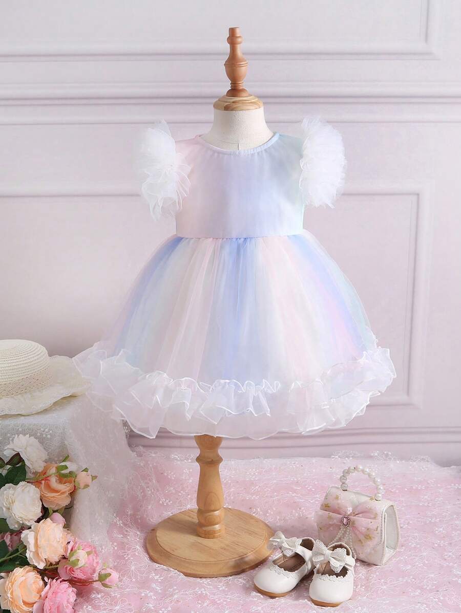 SHEIN Đầm em bé Tương phản Mesh Xù Ombre - Nhiều màu - Xem 1