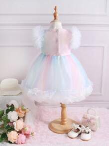 SHEIN Đầm em bé Tương phản Mesh Xù Ombre - Nhiều màu - Xem 2