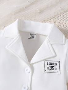 SHEIN Baby Letter Patched Jacket & Checker Print Cami Dress - Black and White - View 4