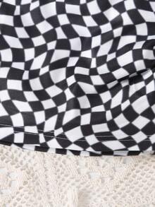SHEIN Baby Letter Patched Jacket & Checker Print Cami Dress - Black and White - View 8