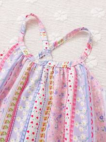 SHEIN Đứa bé gái Hoa Lộn xộn & In Địa lý Váy Dây - Nhiều màu - Xem 3