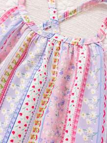 SHEIN Đứa bé gái Hoa Lộn xộn & In Địa lý Váy Dây - Nhiều màu - Xem 5