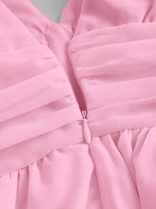 SHEIN MOD Solid Ruched Two Layer Hem Dress - Pink - View 3