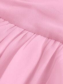 SHEIN MOD Solid Ruched Two Layer Hem Dress - Pink - View 4
