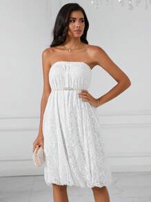 Aveloria Solid Lace Tube Dress Without Belt - White - View 3