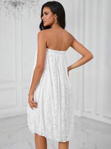 Aveloria Solid Lace Tube Dress Without Belt - White - View 4