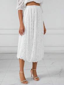 Aveloria Solid Lace Tube Dress Without Belt - White - View 5