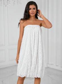 Aveloria Solid Lace Tube Dress Without Belt - White - View 1