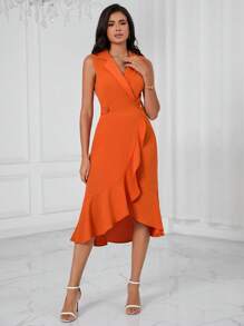 SHEIN BIZwear Vestido cruzado unicolor bajo con fruncido ropa de trabajo