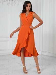 SHEIN BIZwear Vestido cruzado unicolor bajo con fruncido ropa de trabajo