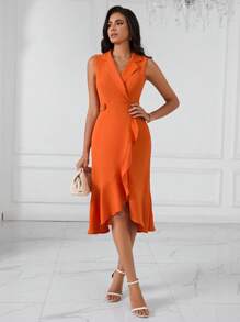 SHEIN BIZwear Vestido cruzado unicolor bajo con fruncido ropa de trabajo