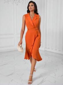 SHEIN BIZwear Vestido cruzado unicolor bajo con fruncido ropa de trabajo