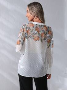 SHEIN Clasi 印花前紐扣襯衫 - 白色 - 查看 2