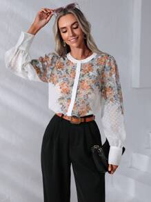 SHEIN Clasi 印花前紐扣襯衫 - 白色 - 查看 3