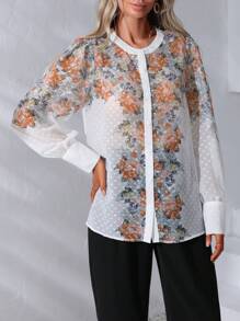 SHEIN Clasi 印花前紐扣襯衫 - 白色 - 查看 5