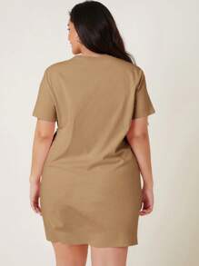 SHEIN BASICS Đầm thun trơn dáng rộng thoải mái cho mùa hè - Màu Khaki - Xem 2