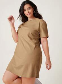 SHEIN BASICS Đầm thun trơn dáng rộng thoải mái cho mùa hè - Màu Khaki - Xem 3