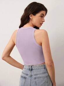 SHEIN BASICS Solid Crop Tank Top - Lilac Purple - View 2
