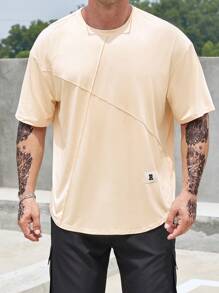 Manfinity Homme 男士字母補丁細節T恤 - 杏色 - 查看 1