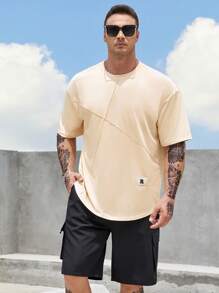 Manfinity Homme 男士字母補丁細節T恤 - 杏色 - 查看 4