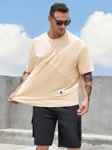 Manfinity Homme 男士字母補丁細節T恤 - 杏色 - 查看 5