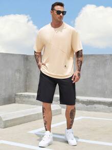 Manfinity Homme 男士字母補丁細節T恤 - 杏色 - 查看 6