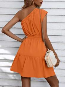 SHEIN VCAY Đầm Viên lá sen màu trơn Giải trí - trái cam - Xem 2