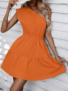 SHEIN VCAY Đầm Viên lá sen màu trơn Giải trí - trái cam - Xem 5