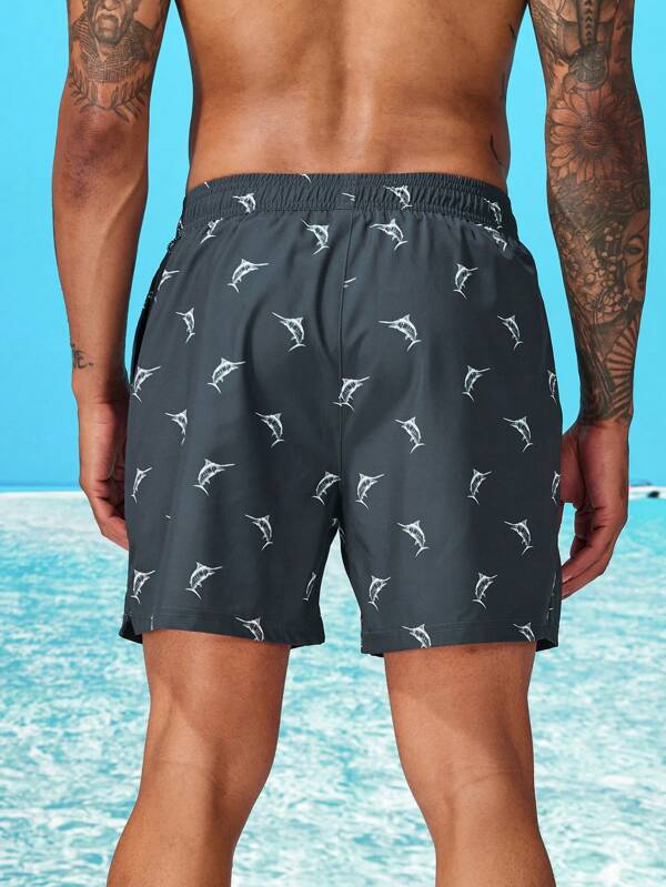 Manfinity Men Allover Print Drawstring Waist Swim Trunks & Compression Liner SHEIN USA