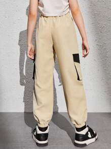 Girls Flap Pocket Side Cargo Trousers - Khaki - View 2