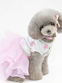 Pet Dress, Cat Clothes Pleated Lace Flower Dress, Cat Princess Dress, Wedding Cake Dress, New Spring/Summer Pet Apparel, European & American Style Dog Clothes, Princess Tulle Dress - Pink - View 4