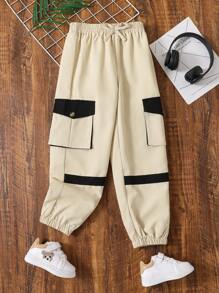 Girls Flap Pocket Side Cargo Trousers - Khaki - View 3