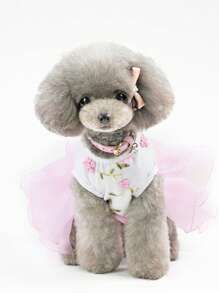 Pet Dress, Cat Clothes Pleated Lace Flower Dress, Cat Princess Dress, Wedding Cake Dress, New Spring/Summer Pet Apparel, European & American Style Dog Clothes, Princess Tulle Dress - Pink - View 5