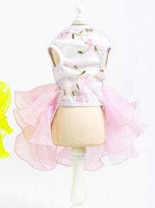 Pet Dress, Cat Clothes Pleated Lace Flower Dress, Cat Princess Dress, Wedding Cake Dress, New Spring/Summer Pet Apparel, European & American Style Dog Clothes, Princess Tulle Dress - Pink - View 7