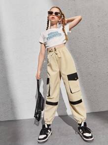 Girls Flap Pocket Side Cargo Trousers - Khaki - View 5