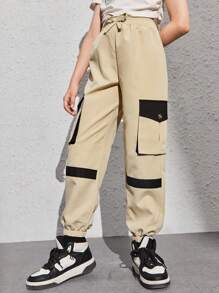 Girls Flap Pocket Side Cargo Trousers - Khaki - View 6