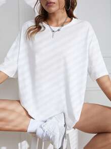 INAWLY Solid Drop Shoulder Tee - White - View 4