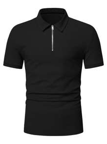Manfinity Homme Men Zip Front Polo Shirt - Black - View 5