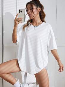 INAWLY Solid Drop Shoulder Tee - White - View 7