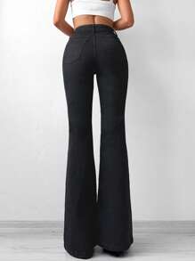EURMUSE Solid Flare Leg Jeans - Black - View 2