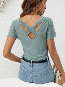 SHEIN Frenchy Camiseta unicolor de cuello V - verde menta - Ver 2