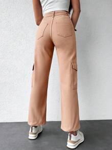 EURMUSE Flap Pocket Side Cargo Jeans - Coral Orange - View 2