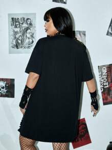ROMWE PUNK Đầm Plus Size Bị tách Lá thư Lễ Các Thánh Giải trí - màu đen - Xem 2