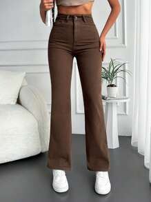 Cottnline Casual Solid Flare Leg Jeans